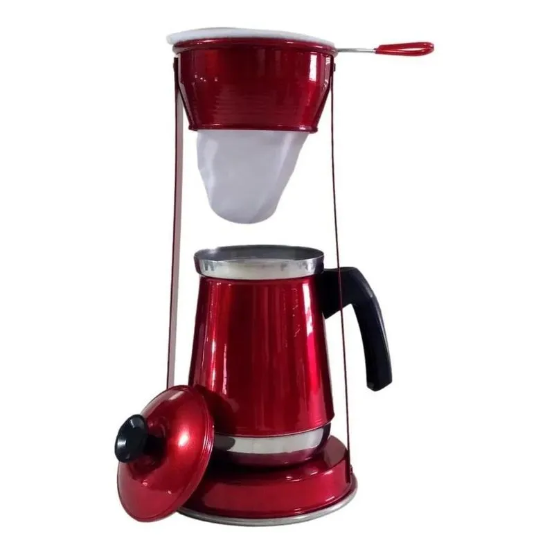 Bule Com Mancebo Coador De Cafe Colorido Retro Vermelho Vern