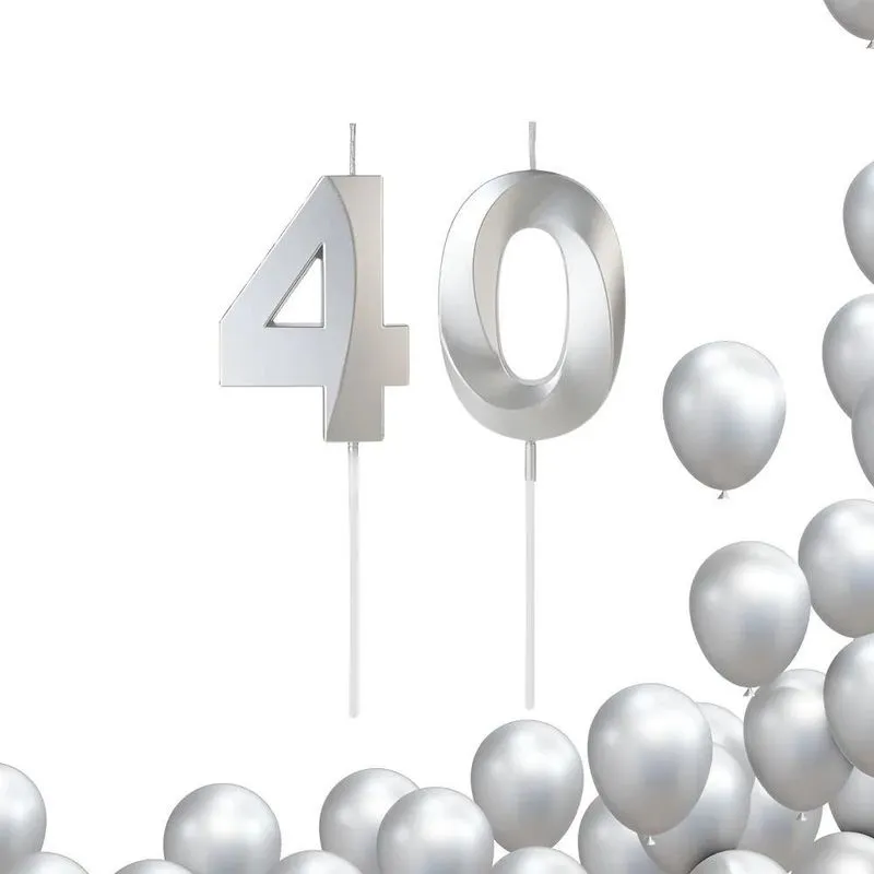 2 Velas De Aniversario Numero Prata Design Idades Di 40 Anos