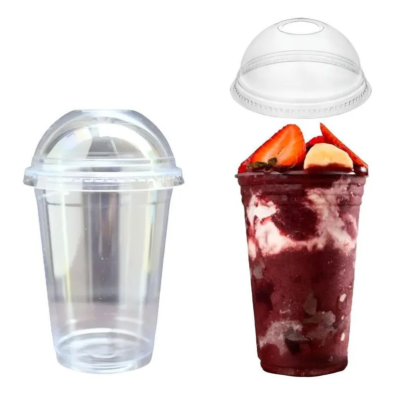 Copo Com Tampa Bolha C/furo 300ml Transparente 100und