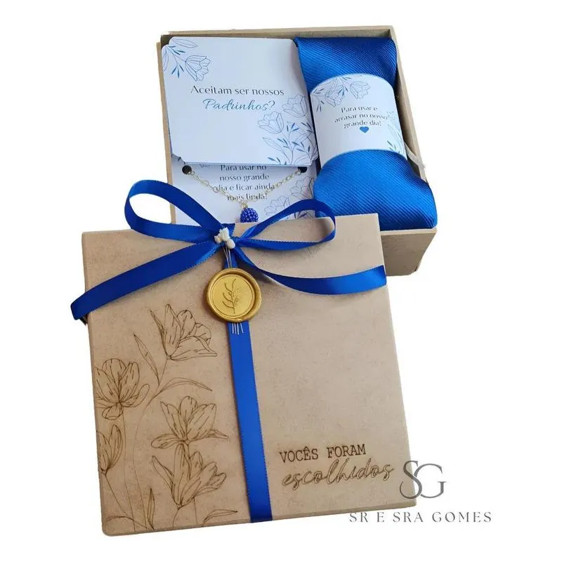 Kit Convite Padrinhos Gravata Pulseira Caixa Decorada E Roy