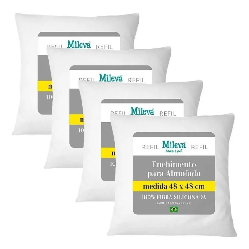 Kit 04 Enchimento Almofada Refil 45x45 Fibra 100% Silic Bran