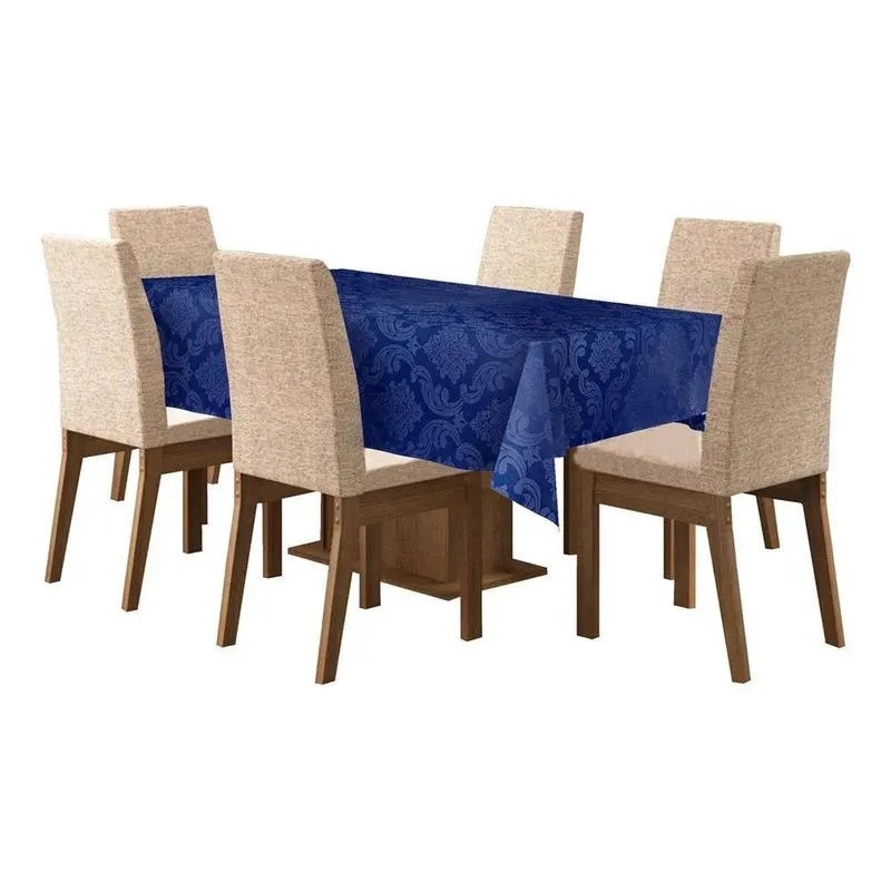Toalha De Mesa De 6 Lugares Tecido Jacquard R Azulo Royal