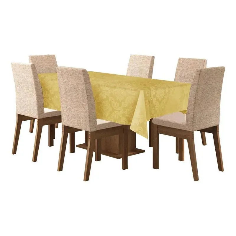 Toalha De Mesa De 6 Lugares Tecido Jacquard Reta Mostarda