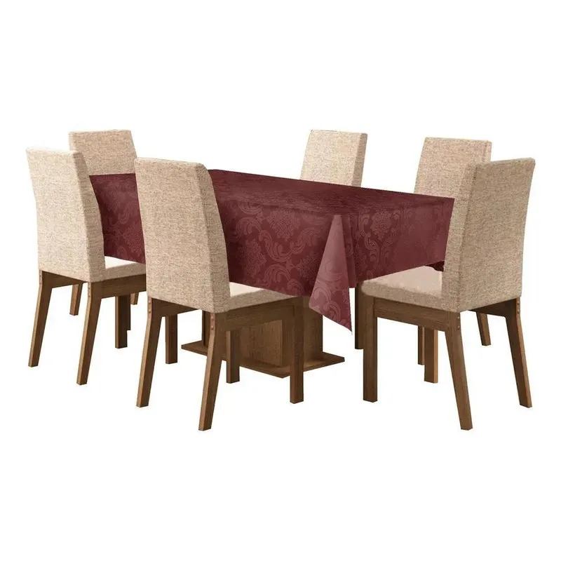 Toalha De Mesa De 6 Lugares Tecido Jacquard Retangular Vinho