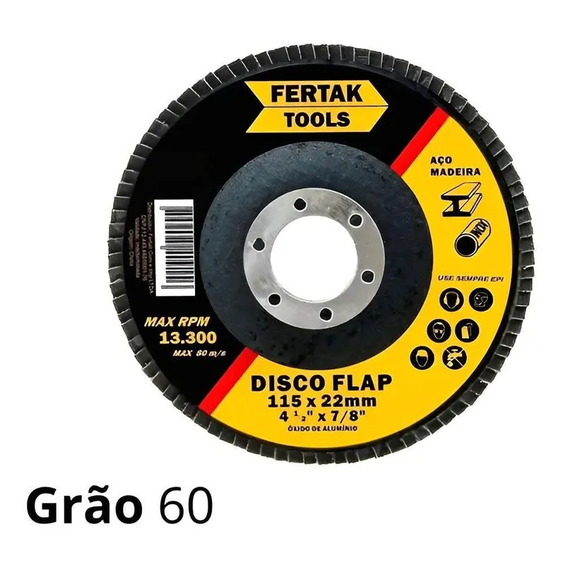10 Disco Flap 115mm 4.1/2 Madeira E Aço Cônico Grão60 Fertak
