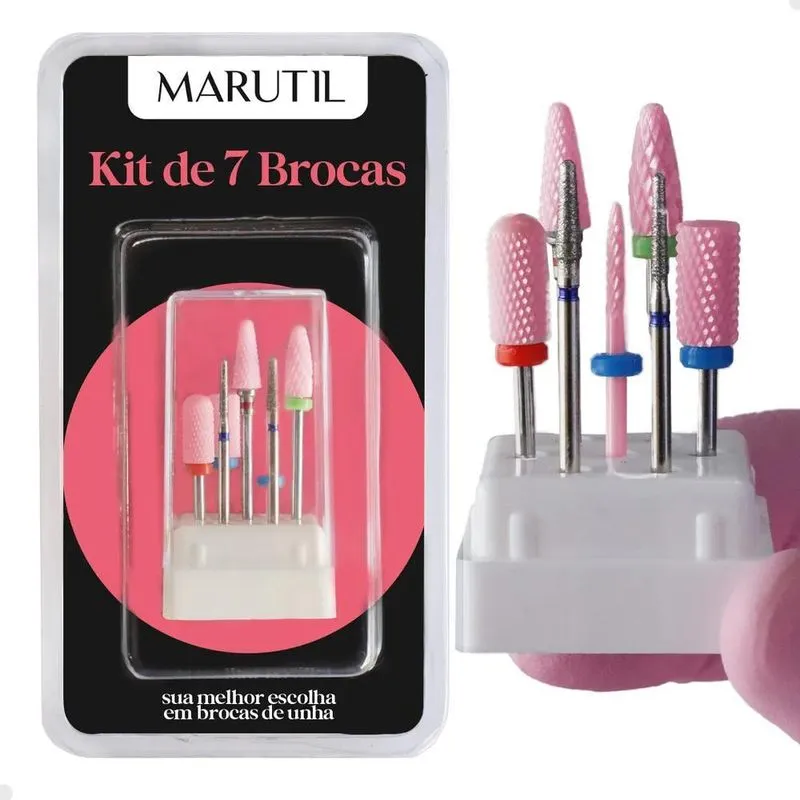 Kit 7 Broca De Unha Cerâmica Rosa E Diamantada Cutícula 718