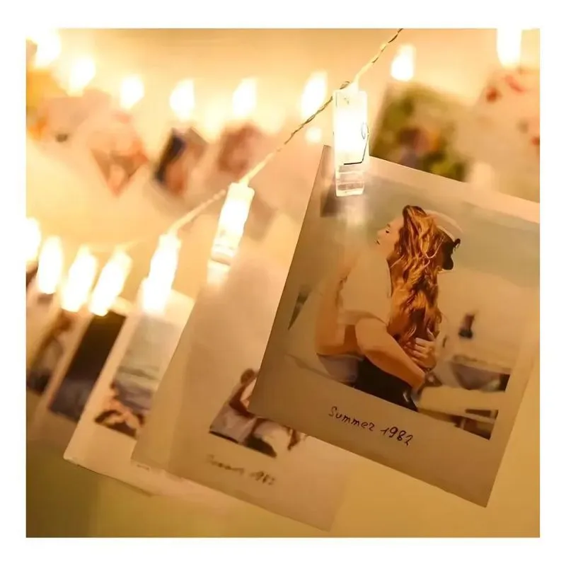 3x Varal De Led Prendedor Com Luz Amarela Cordão De Foto