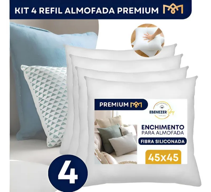 Kit 4 Enchimento Recheio Almofada Refil Fibra Siliconada 45x