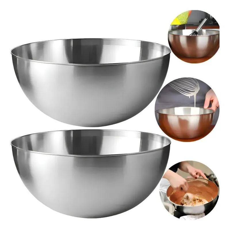2 Bowl Tigela Bacia Aço Inox Escovado Saladeira 30cm Mistura
