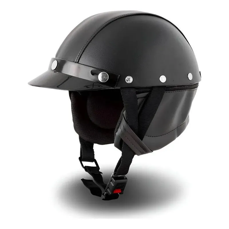 Capacete Protork Coquinho Moto Custom Couro Boulevard Ha Pre