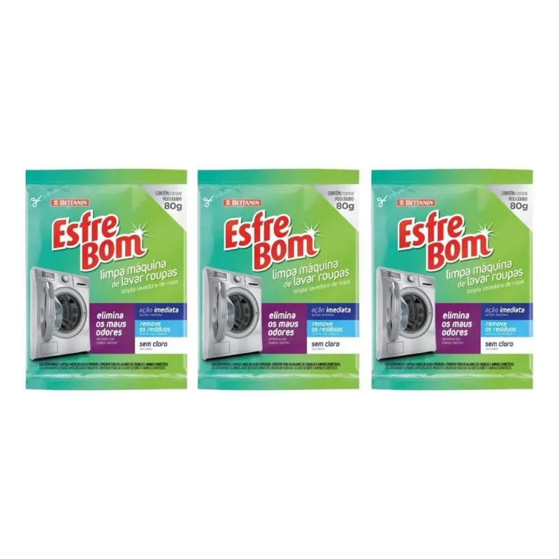 5x Kit 3 Limpa Máquina De Lavar Roupas Esfrebom 80g