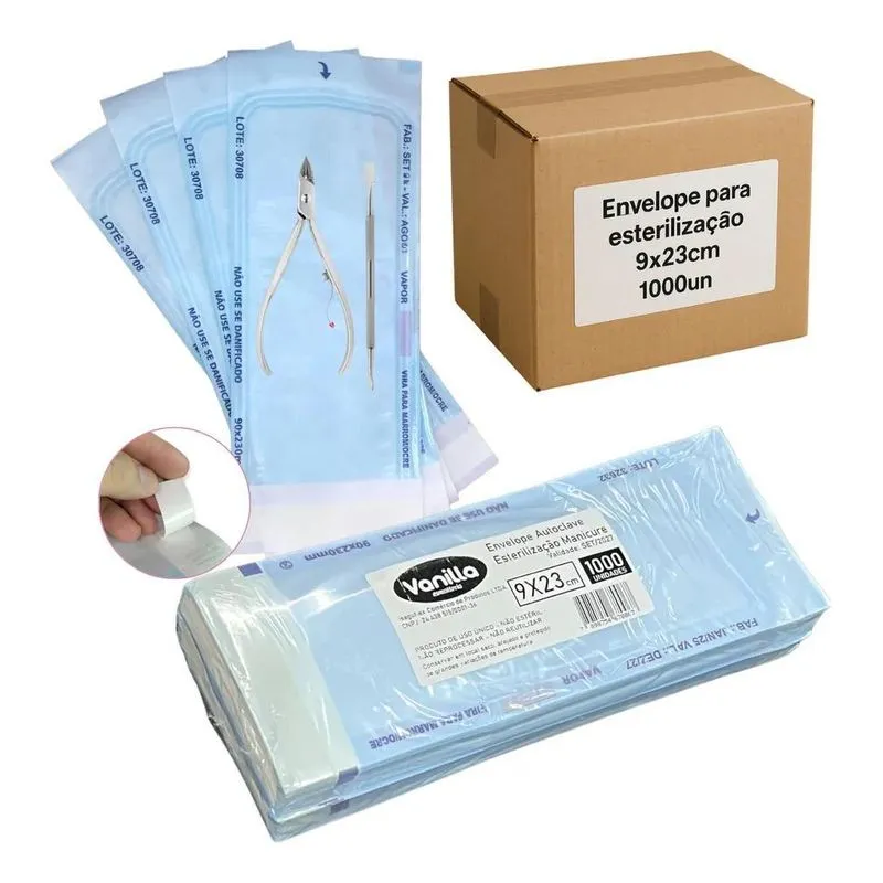 Envelope Autoclave Esterilização Manicure 9cm X 23cm 1000 Un