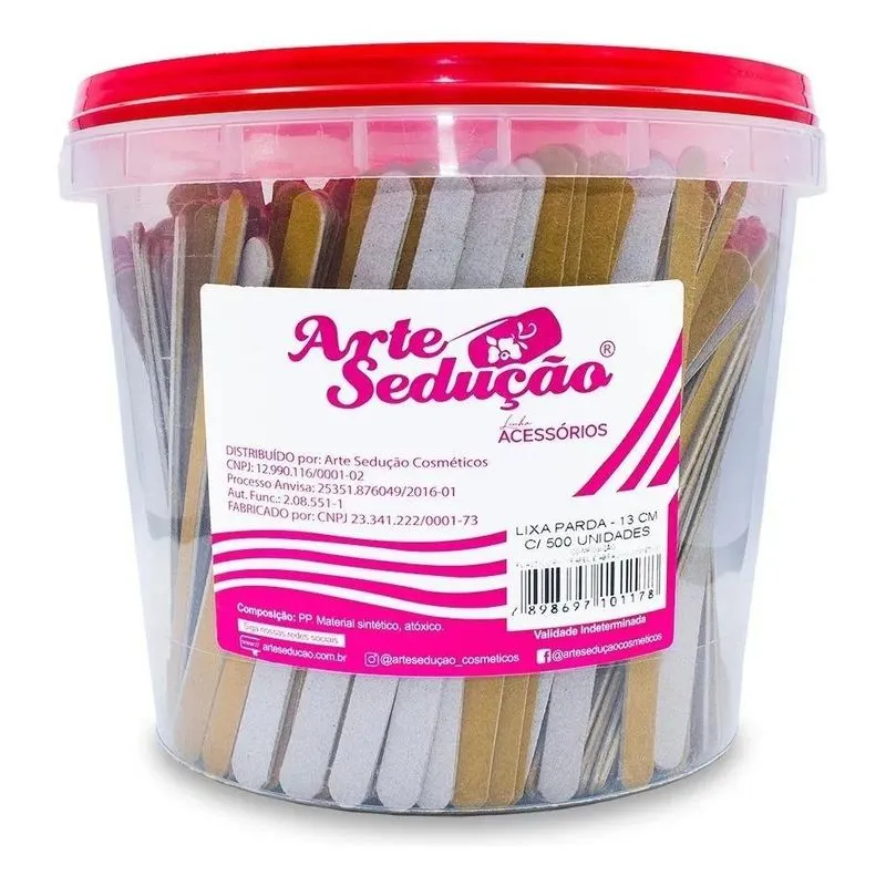 Kit Lixa Para Unhas Parda 13cm Pote 500 Unidades Lixa Parda