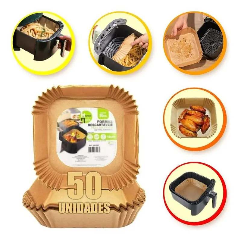 3x Forma Descartável Papel Antiaderente Airfryer Quadrado 50