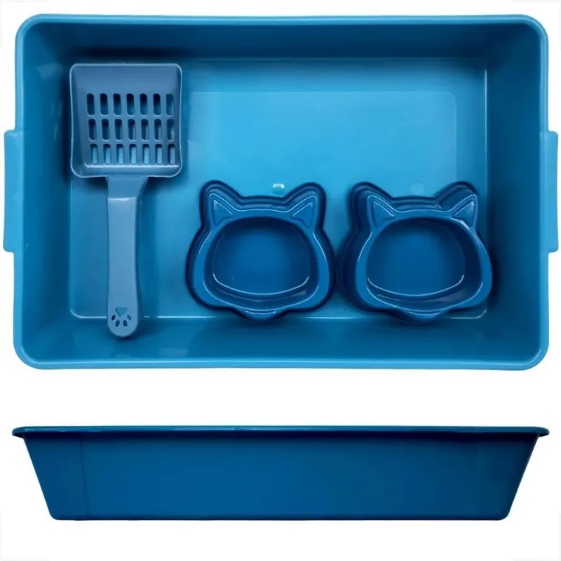 Caixa Areia Banheiro Gato Pá + Comedouro + Bebedouro Kit 4pç