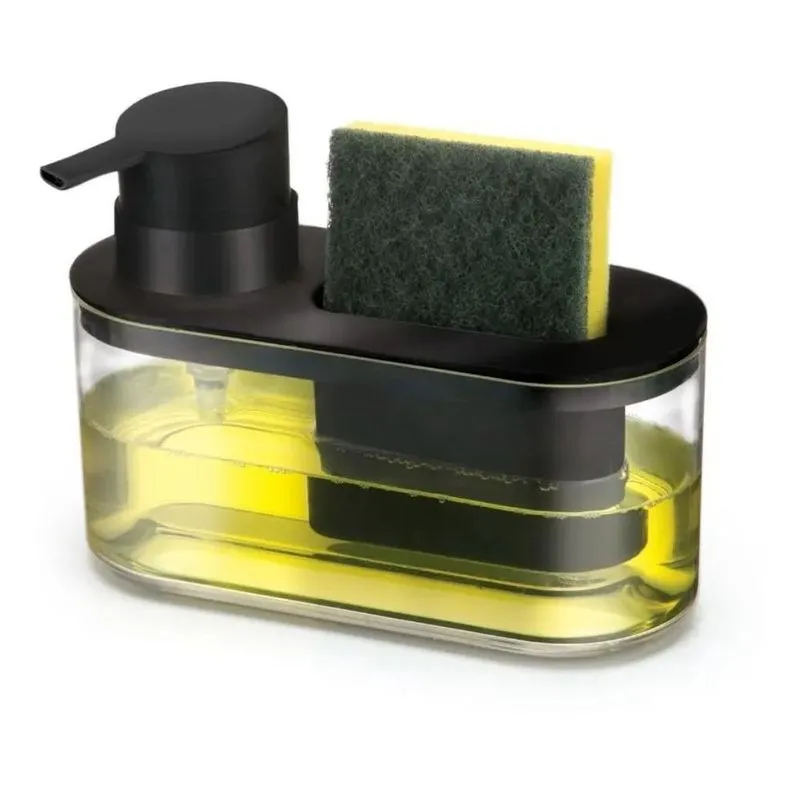 Dispenser Porta Detergente Bucha Preto Transparente Plástico