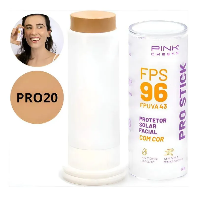 Protetor Solar Facial Pro Stick Fps96 Pro20 Pink Cheeks 14g