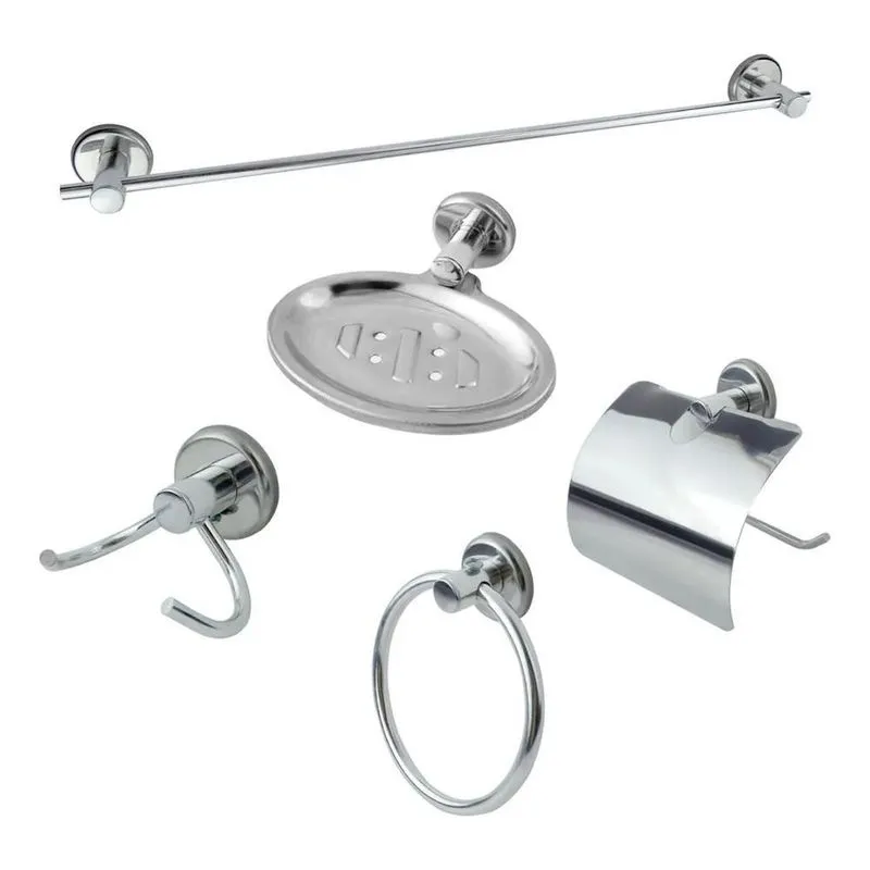 10x Kit Para Banheiro Stander Em Aço Inox 5 Peças Cromado M