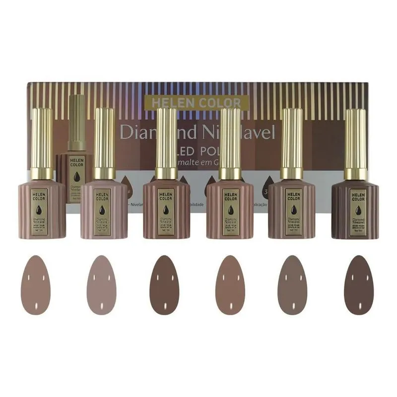 10x Kit 6 Esmaltes Gel Diamond Nivelável Helen Color 15ml U