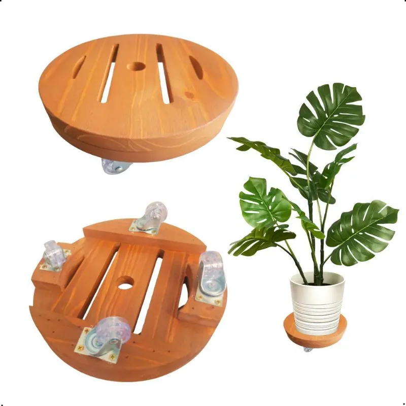 Suporte Para Vasos Plantas Com Rodinha Cristal Redondo Madei