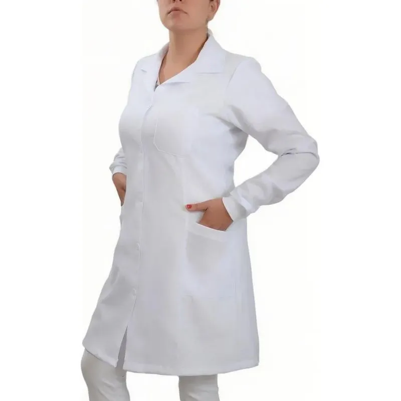 Jaleco Enfermagem Manga Longa Branco Branco Exg