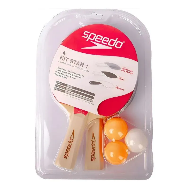 Kit Ping Pong Speedo 2 Raquetes + 3 Bolas 40mm Tenis De Mesa