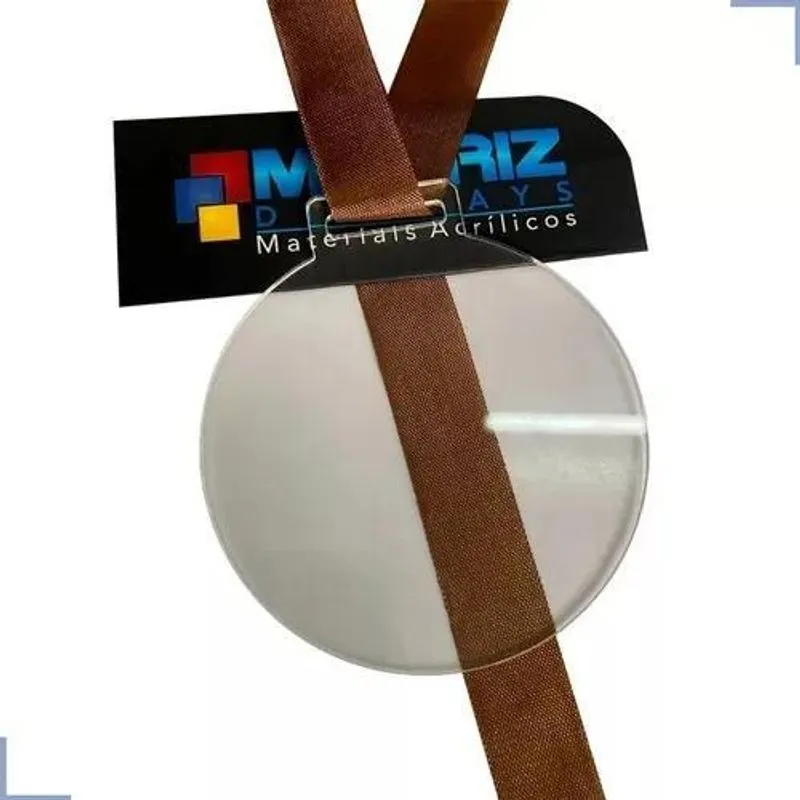 10x 50 Medalhas Redondas 5cm Acrílico Cristal 2mm Com Fita T