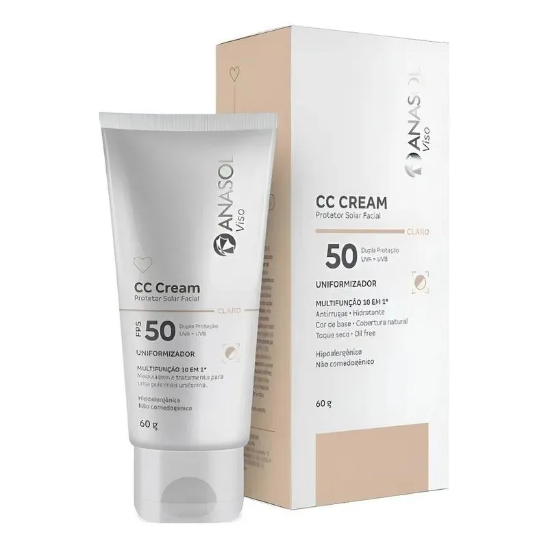 Anasol Cc Cream Base Cor Clara Protetor Solar Uniforme Fps50