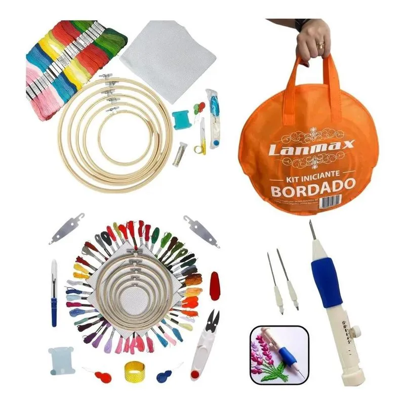 5x Kit Bastidores Bordado Para Iniciantes + Kit Ponto Russo