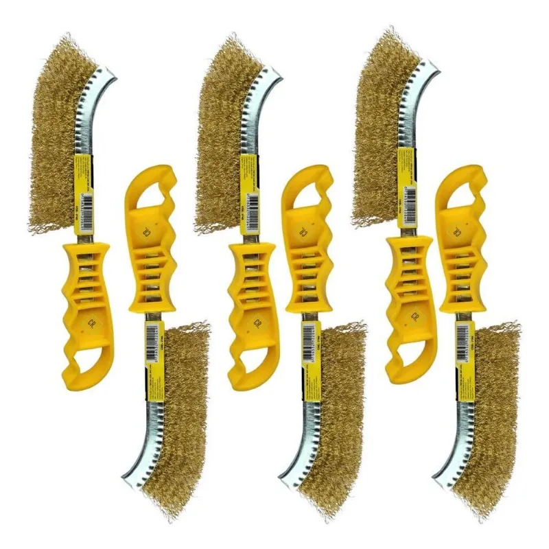 Kit 6 Escovas De Aço Com Cabo Para Limpeza De Churrasqueiras