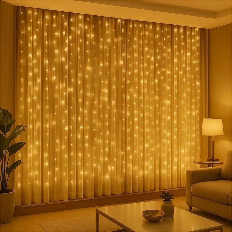 Cortina 300 Leds Branco Quente Fixa Pisca 3x2 8 Funções 127