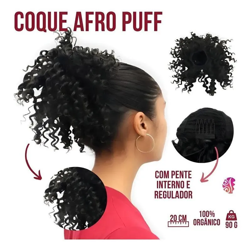 Cabelo Organico Coque Cacheado Curto Afro Puff Com Regulador