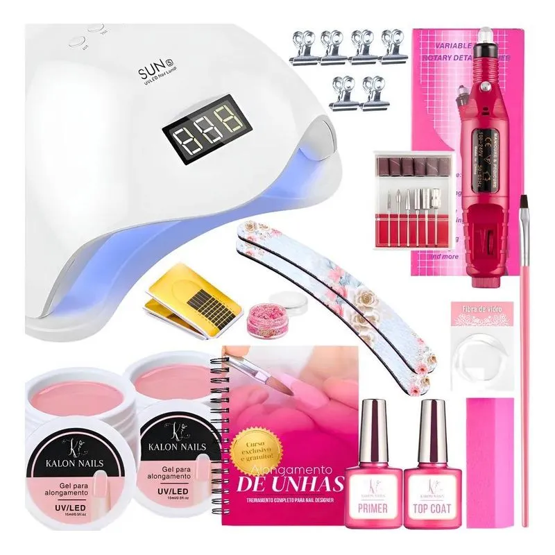 Kit Unha Esmaltação Gel + Cabine + Lixa + Top Coat E Primer