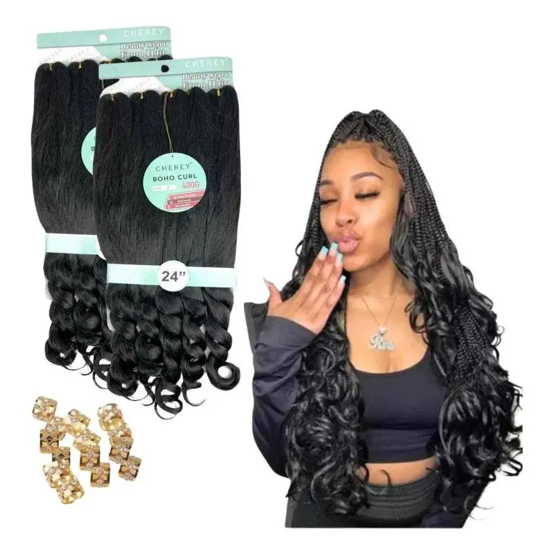 Kit 2 Cabelo Jumbo Boho Curl Cherey 4 Castanho Escuro 2