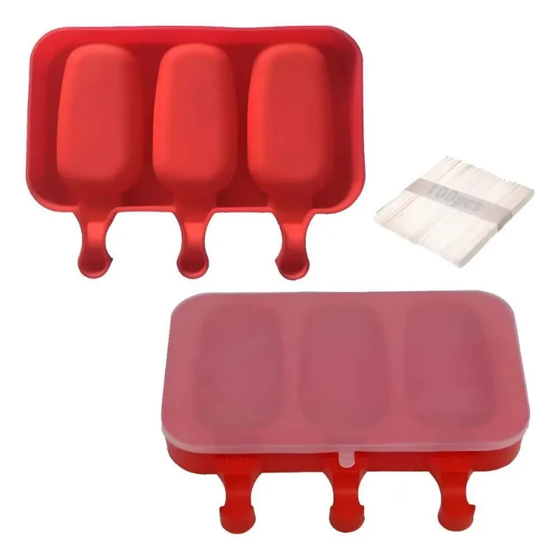 Kit 2 Forma Molde Para Sorvete Picolé Silicone Com Tampa