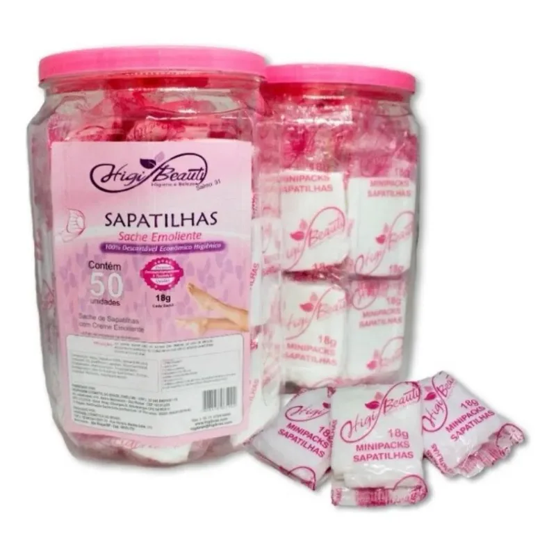 10x Sapatilha Com Creme Emoliente - 50 Pares - Kit Pedicure