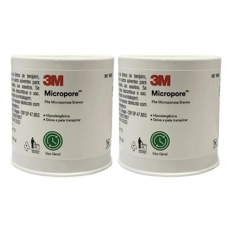 Kit 2 Fita Micropore 3M 50mm 10m Branca Hipoalergênica Suave