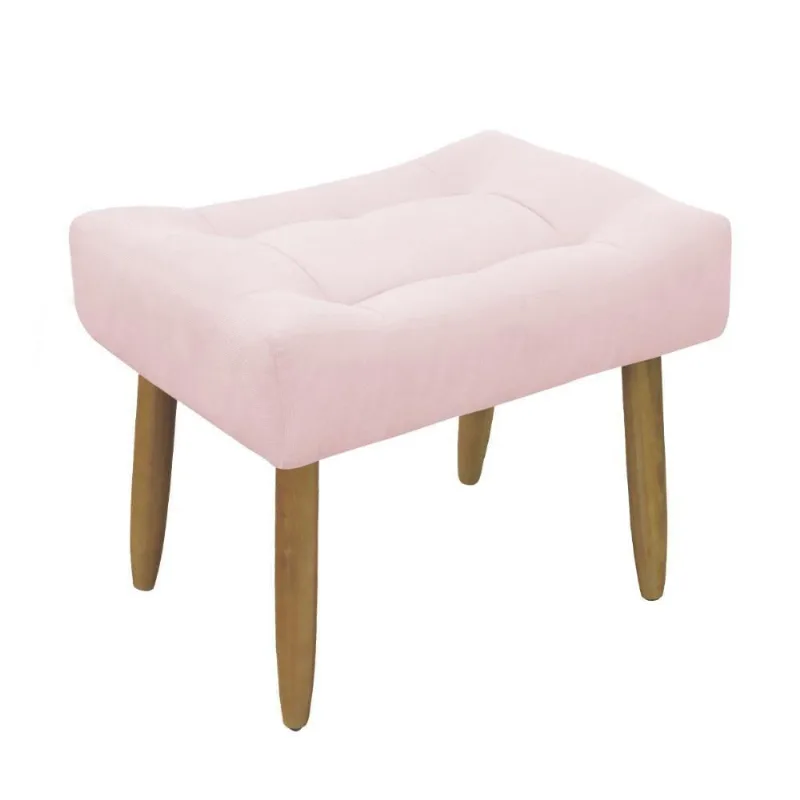 Puff Banqueta Decorativo Pés Madeira Rosa Bebê