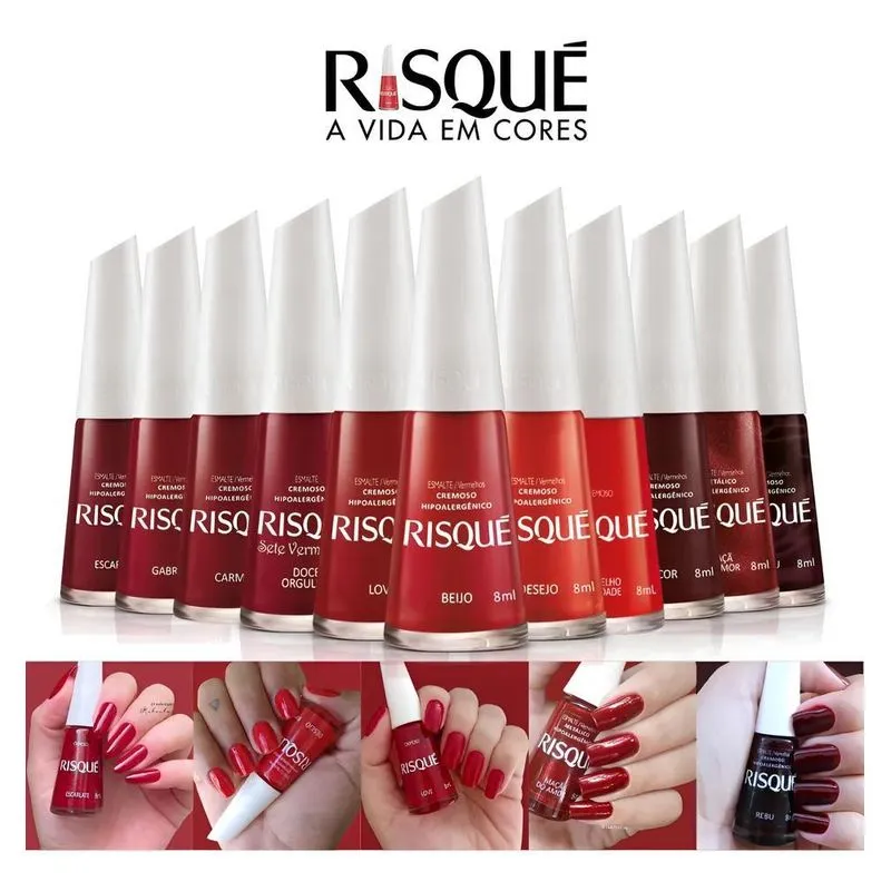 Kit Esmalte Risque Manicure 11 Cores Tons Vermelho
