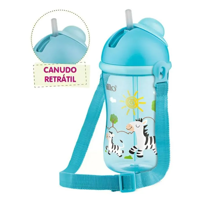 Copo De Transição Cantil Com Canudo Antivazamento Azul Lillo