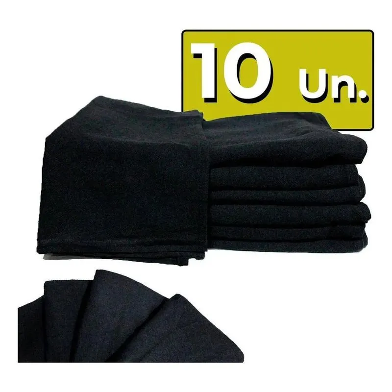 Kit 10 Pano De Prato Liso Preto Flanelado C/bainha