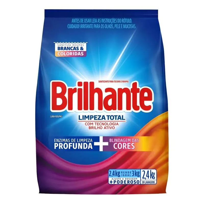 5x Lava-roupas Em Pó Brilhante Limpeza Total 2,4kg
