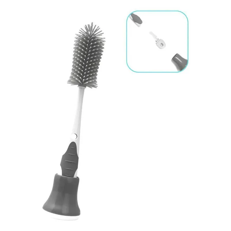 Escova De Mamadeira Silicone Com Limpador De Bico Cl Cinza