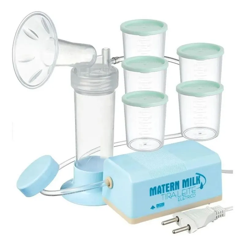 Bomba Tira Leite Elétrico 220v Azul - Matern Milk +5 Copos