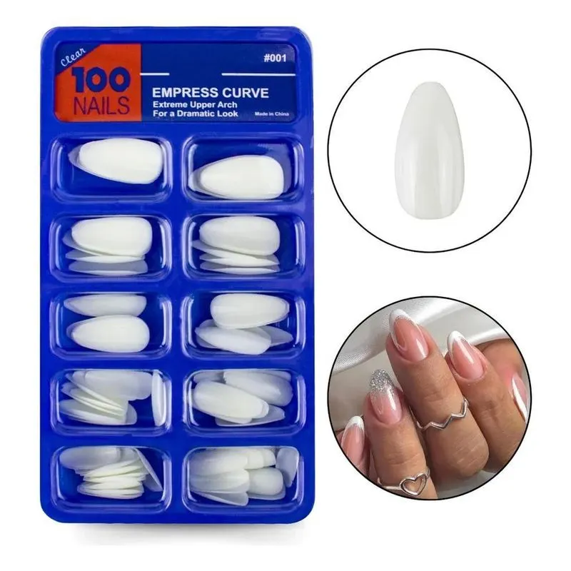 100 Unhas Postiças Almond Curta Branca Natural Lisa Manicure