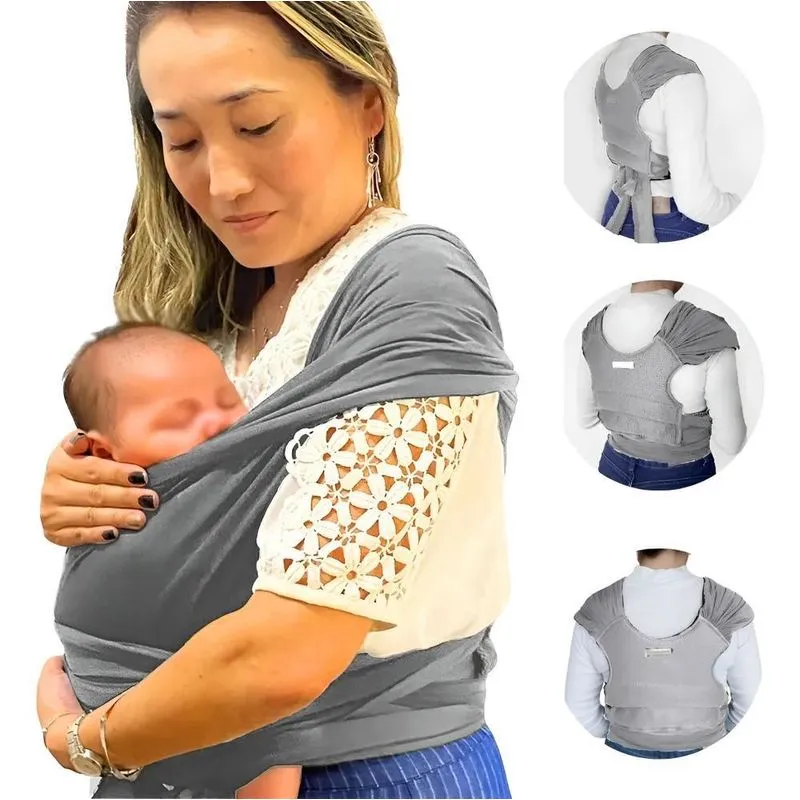Sling De Vestir Bebe Carregador Wrap Canguru Facil Cinza Úni