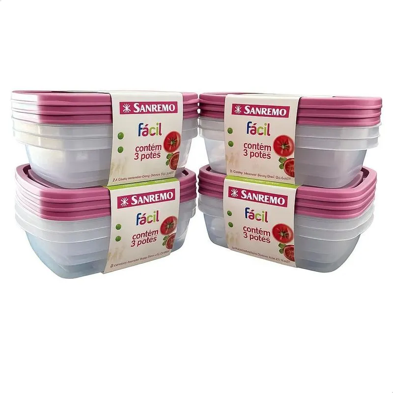 2x Kit Potes Plastico 12 Peças Sanremo 785ml Freezer Microon