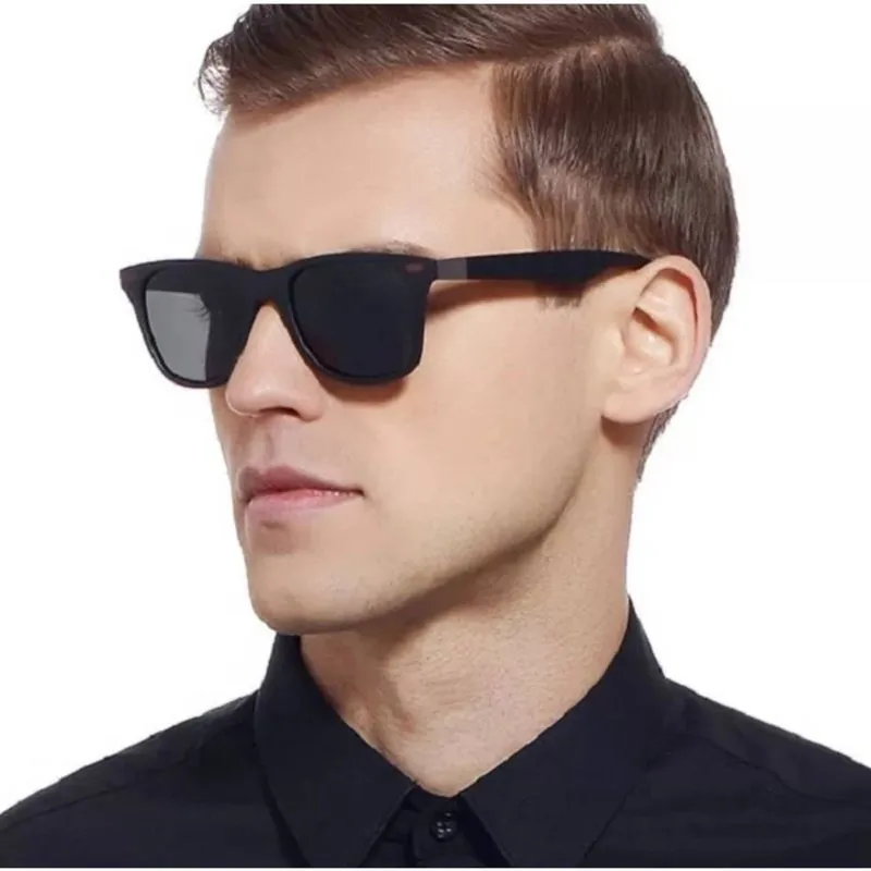 Oculos De Sol Polarizado Masculino Preto Retro Quadrado Uv 400nm Vintage S1