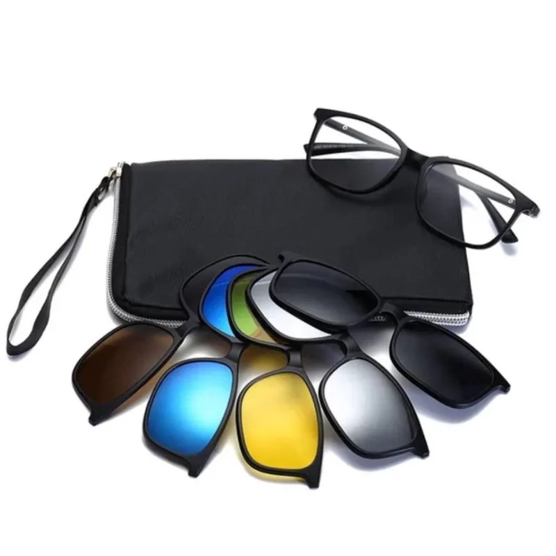 Óculos de Grau com Clip On 6 em 1 Quadrado Polarizado Uv