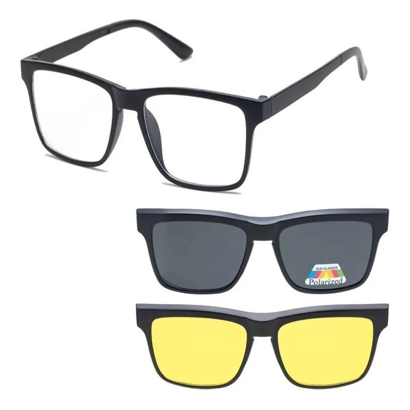 Armação De Óculos De Sol Polarizado Uv Clip On 3X1 Mod-2201